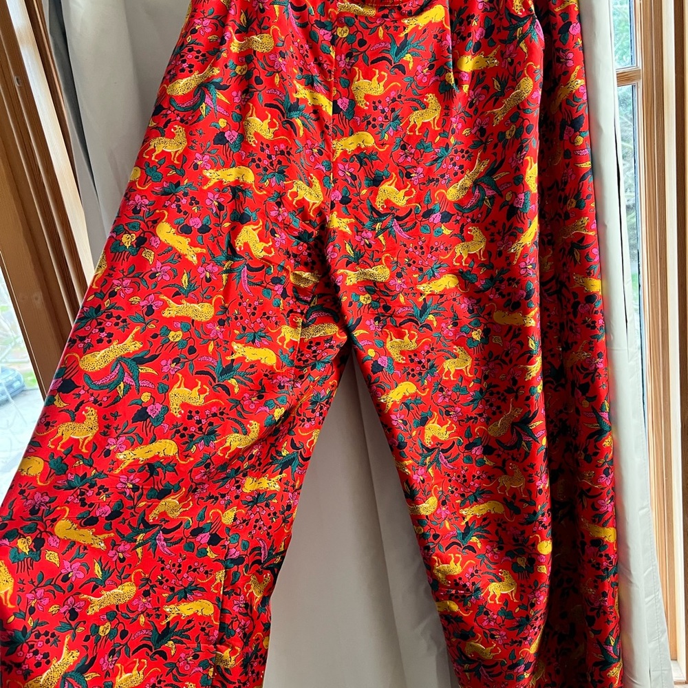 J crew Collection silk twill tiger jungle cat pants 8